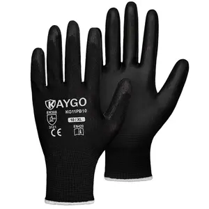 KAYGO Safety Work Gloves PU Coated-12 Pairs, KG11P, Seamless Knit Glove with Polyurethane Coated Smooth Grip on Palm&Fingers, for Men and Women, Ideal for General Duty Work
