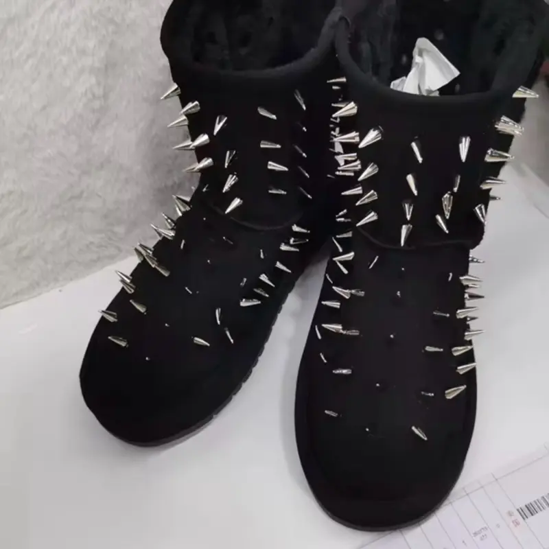 Womens Spike Studded Hand-Customized Boots: Punk Fashion, Round Toe, Flat (2026 Trend)