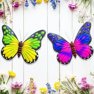 2pcs Whimsical Modern Metal Large Butterfly Wall Decor Handmade -18inch Metal Outdoor Wall Art Decor For Patio Garden Fence Living Room, Bedroom, Home, Butterfly Gifts, Pefect For Valentine'S Day, Mother'S Day, Wedding Decoration