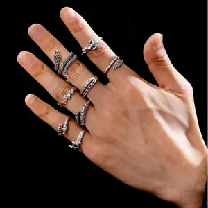 8pcs/set Men's Silver Crown Ring Set For men