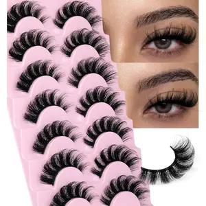 Mink Lashes Fluffy Wispy Lashes Natural Look 3D Cosmetic False Eyelashes D Curl Russian Strip Lashes 7 Pairs Short Fake Eyelash Pack by EYDEVRO