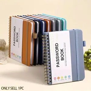 A6 Alphabetical Index Password Notebook Journal with PU Leather Cover - 1pc Minimalist Style with Glossy Finish, Perforated Pages, Plain Ruling for Business and School