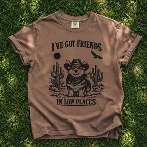 Comfort Colors Funny Corgi Shirt, Gift For Corgi Lover, Retro T-Shirt For Corgi Mom, Dog Shirt I've Got Friends In Low Places Corgi Dad Tee