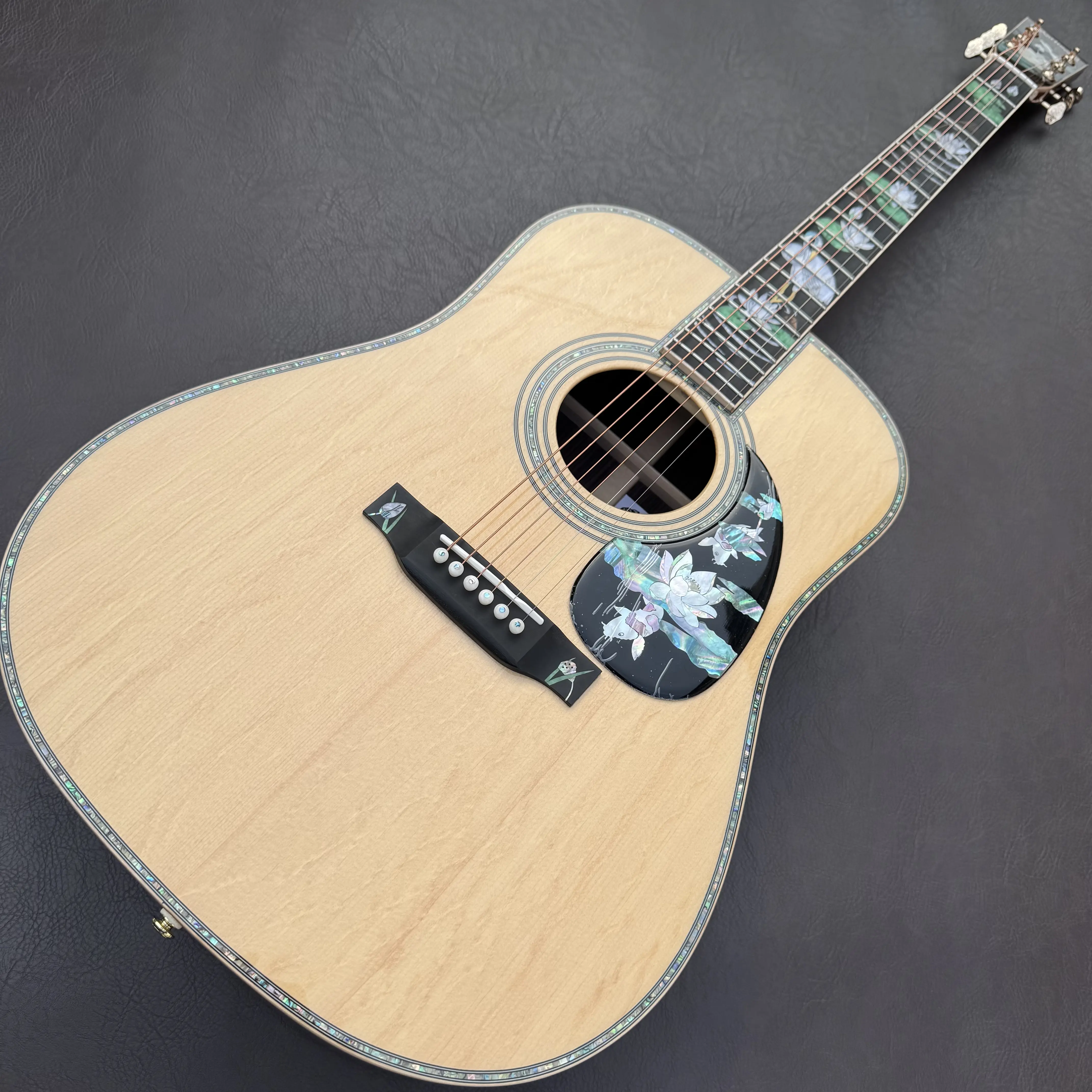 41-Inch Right-Handed Dreadnought Handcrafted Crane Design All Solid Wood Folk Acoustic Guitar, 6 Strings, Ebony Fingerboard, 20 Frets, Gold Tuners