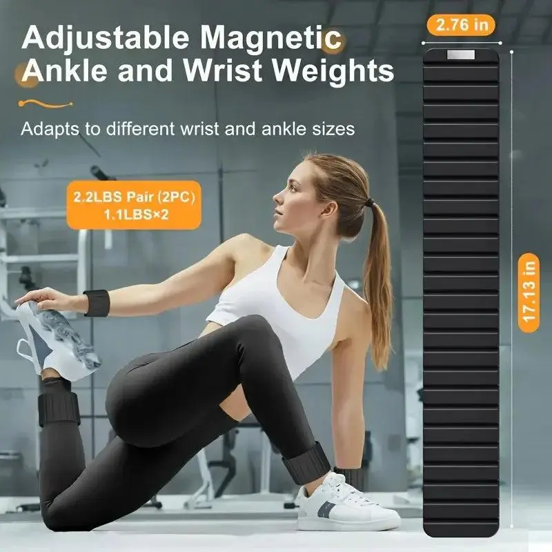 Magnetic Wrist & Ankle Weights, 1kg (2.2 lbs) Stackable Fitness Weights with Magnetic Closure for Sculpting, Pilates Stretch, Jogging Yoga