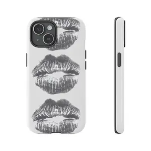 Trendy Y2K Kiss Phone Case, Luxury Rubber-Plastic Tough Protection Accessory, Compatible with iPhone 11/12/13/14/15/16 Pro Max & 8, Wireless Charging-Friendly