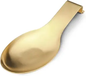 Stainless Steel Spoon Rest, Spatula Ladle Holder, Stainless Steel Utensil Spoon Rest Holder, Brushed Finish, Dishwasher Safe 9.8 x 3.7 Inch (Gold 1PC)