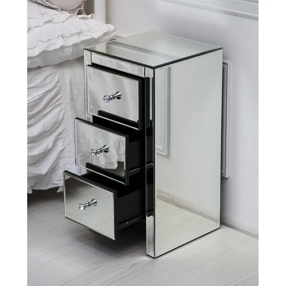 【Summervibes】Ubesgoo Mirrored Glass Bedside Table - 3 Drawers (Size S)