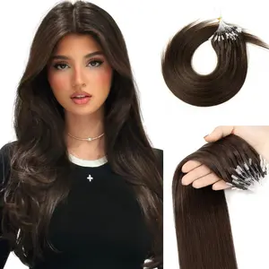 Micro Loop Hair Extensions 16Inch 18Inch 20Inch Straight Hair for Women Easy Install At Home Machine Remy 30g/pack Fishing Line Hair Extension