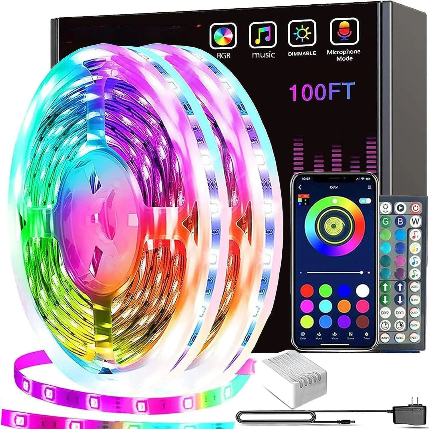 Led Lights 100ft(2 Rolls of 50ft) Smart APP Control Music Sync Led Strip Lights RGB Color Changing Led Lights Strips with Remote Led Lights for Bedroom Kitchen and Party