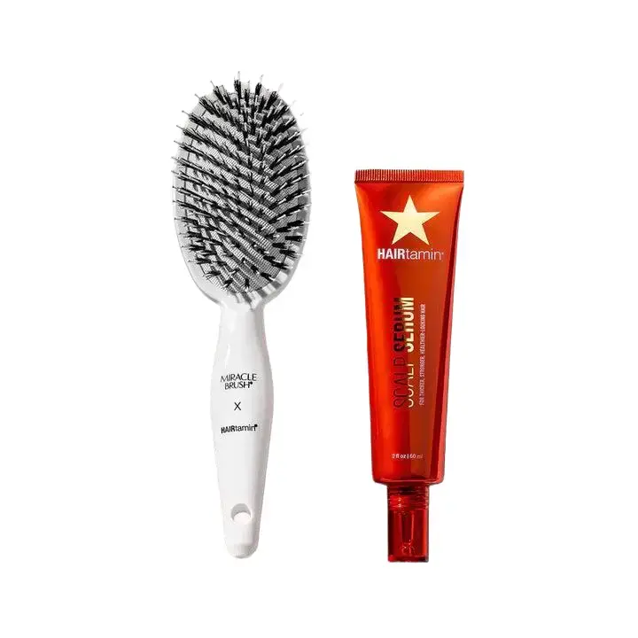 Miracle Brush + Gorgeous Scalp Serum Bundle with Biotin for Stronger Thicker Hair Growth and Scalp Health
