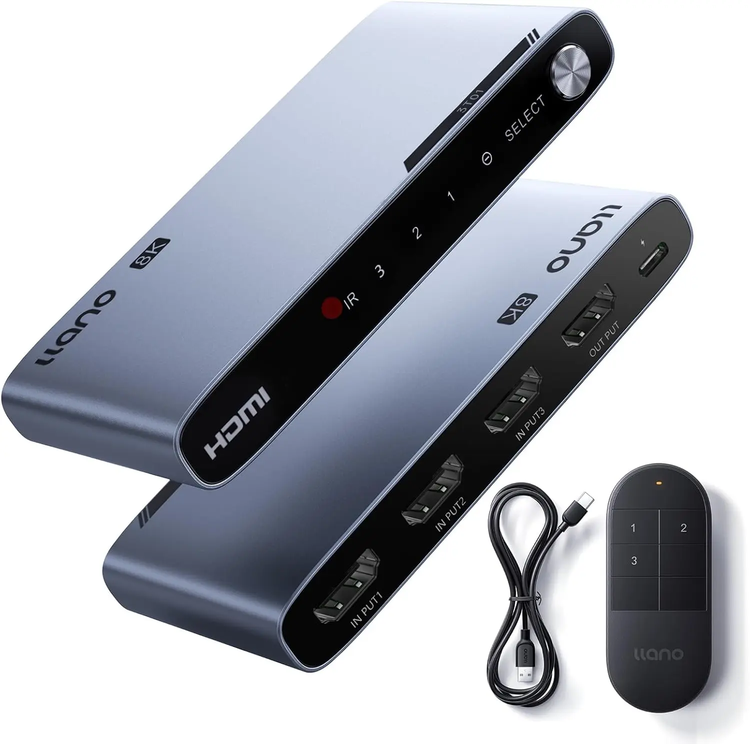 DealsForYouDays llano HDMI 2.1 Switch 3 in 1 Out, 8K@60Hz with Remote, 4K@120Hz/240Hz, VRR, HDR10+, Dolby Atmos, CEC, 48Gbps,HDMI Switcher for PS5, Xbox, Switch, Roku, Fire Stick, Apple TV, Aluminum Alloy Case tiktokshopbacktoschool