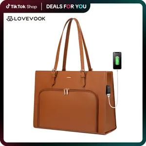 LOVEVOOK Fall Laptop Bag for Women,15.6 inch Vegan Leather Waterproof Work Tote Bag Briefcase with USB Charging Port PU Leather Computer Handbag Shoulder Bag Large Professional Teacher Bag for Travel Business School