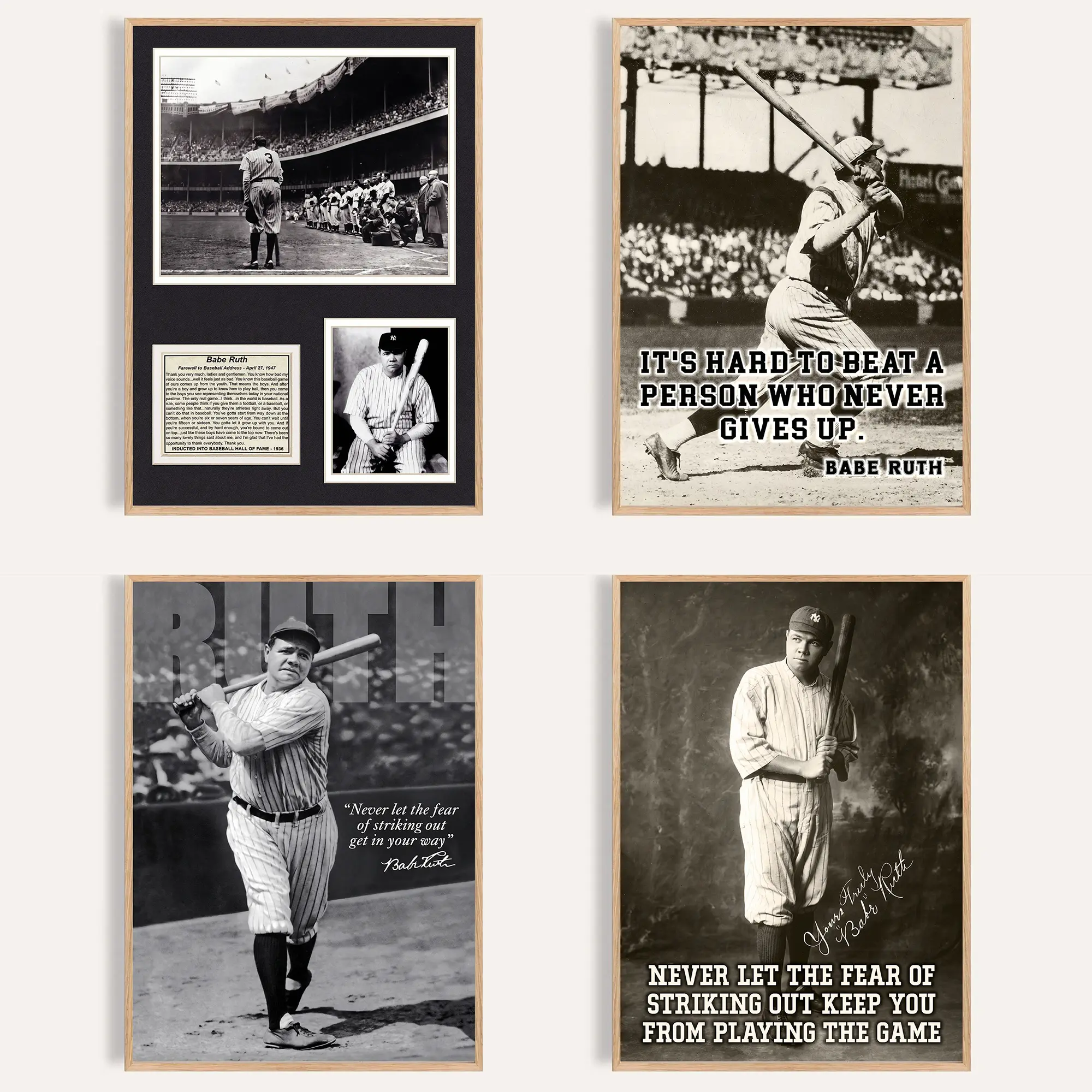Babe Ruth Inspirational Quote Poster, Classic Motivational Baseball Print, Sports Wall Art Decor, Unframed Posters