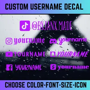 Custom Username Social Media Vinyl Decal for Cars and Laptops Personalize Your Style with Size Font Social Icon and Color Choose Color Font Size Icon