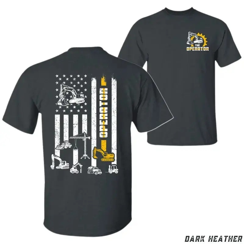 Vintage "Heavy Equipment Operator" Graphic Tee, Retro Excavator & Crane Heritage T-Shirt, Classic Patriotic Blue Collar Top, Premium Cotton Apparel for Construction Heroes