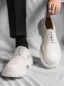 Men's Fashionable Lace Up Platform Shoes, Casual Comfortable Round Toe Flat Shoes for Daily Wear, Male All-match Basic Shoes for Daily Wear, Casual Oxford Shoes, Casual Business Shoes