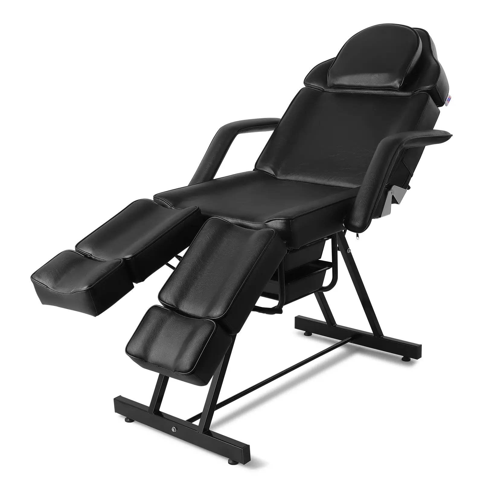 Massage Bed with Split Footrests Black Facial & Eyelash Treatment Table for Professional Use