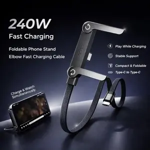 Invisible Stand Type-C ,iphone Charger Cable, with Dual-Type 240W Super Fast Charging 2-in-1 Charging Cord & flat Phone Holder for Gaming, Office, desk Car Travel – Black quick charge premium design owner braided Charger for Samsung Tablets base mo Summer