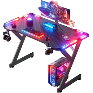 Ecofurnix,Y-Shape Game Table  | 47/55/63 INCH  Carbon Steel Desk for PC & Esports Setup | RGB Flowing Light with Headphone Hook | Easy Assembly Dark Mecha Style Gaming Chairs
