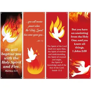 4 Pcs Church Banners for Sanctuary Wall Holy Spirit Pentecost Banners with Scripture Worship Welcome Inspirational Religious Praise Hanging Signs for Church Decor