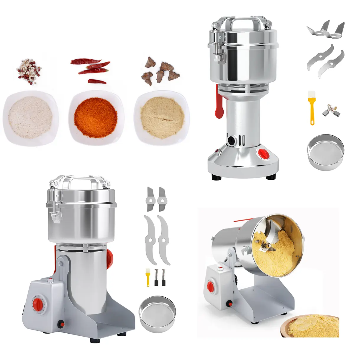 Areyourshop 700g 2400w Electric Grain Mill Grinder, Household/Commercial Mill Cereal Machine for Grains Spices Cereals Wheat Grind Corn Pepper Coffee Beans, Tilt&Swing/Straight Type