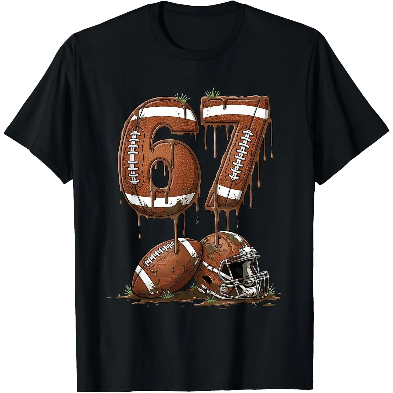 Men's Unisex Cotton 6-7 Drip Football Meme Funny Crewneck T-Shirt, Streetwear Fashion American Football Clothing