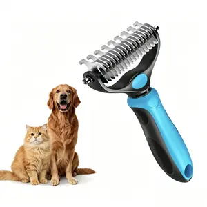 Pet Dematting Undercoat Rake for Long Haired Dogs Cats, Double Sided Deshedding Brush, Pain Free Tangle Remover to Reduce Shedding & Mats, Pet Grooming Tool N2 comb