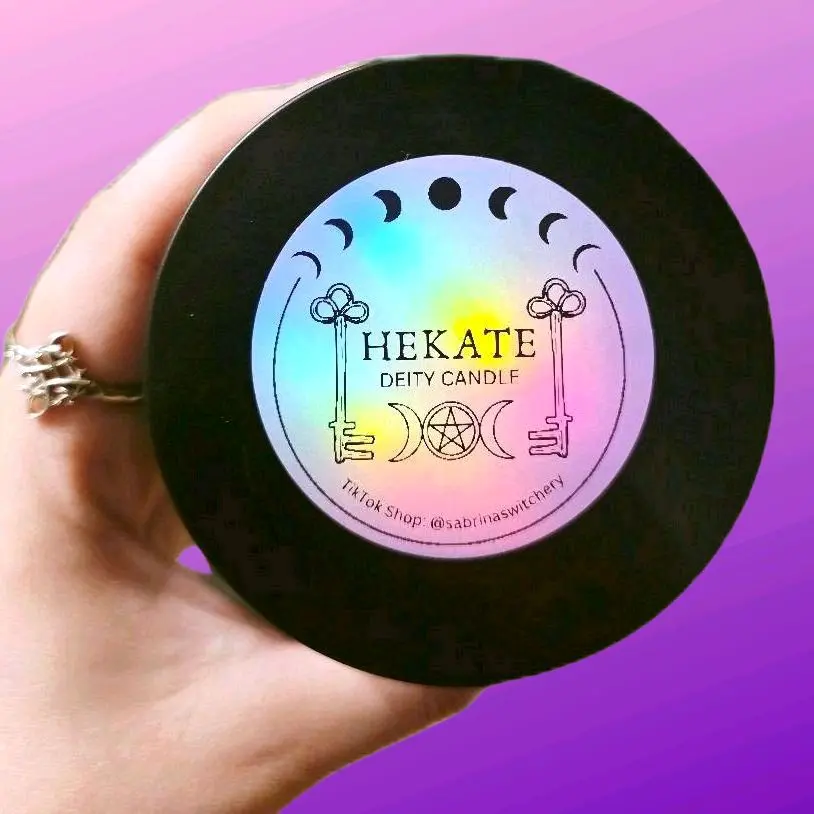 Hekate Deity Candle, 8 oz All Natural Soy Wax, Cotton Wick, Real Crystals & Herbs