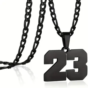 Black 00-99 Full Number Pendant Cuban Chain Necklace | Lucky Number/Baseball/Basketball/Soccer Jersey Number Necklace | Hip-hop Style