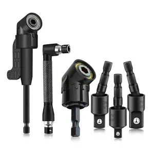 6PCS Right Angle Drill Bit Attachment Set – 90° Corner Drill Adapter, 105° Angle Driver Extensions, 360° Rotating Impact Socket Adapters (1/4", 3/8", 1/2"), Heavy Duty Tool Kit for Tight Spaces