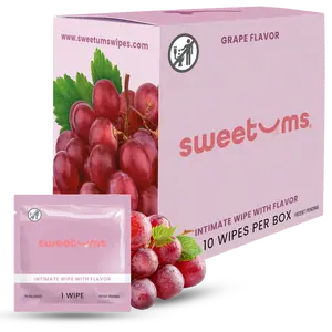 SWEETUMS Grape Flavored Wipes Feminine Wipes - 10 Wipes per Box - Scented, Gentle, Personal Care, pH Balanced, Gynecologist Tested, Dermologist Tested