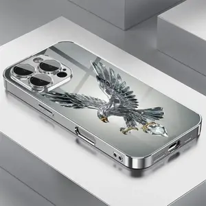 Light Luxury Crystal Eagle Glass Electroplated Phone Case with Lens Protection, Compatible with iPhone 17, iPhone 17 Air, iPhone 17 Pro, iPhone 17 Pro Max/iPhone 16/16 Pro/16 Pro Max/16 Plus/15/15 Plus/15 Pro/15 Pro Max, 14/14 Plus/14 Pro/14 Pro Max, 13/1