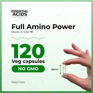 MealTimes Essential Acids - 120 Veg Capsules with All 9 EAA & BCAAs & Vitamin B-6 for Active Lifestyle Support