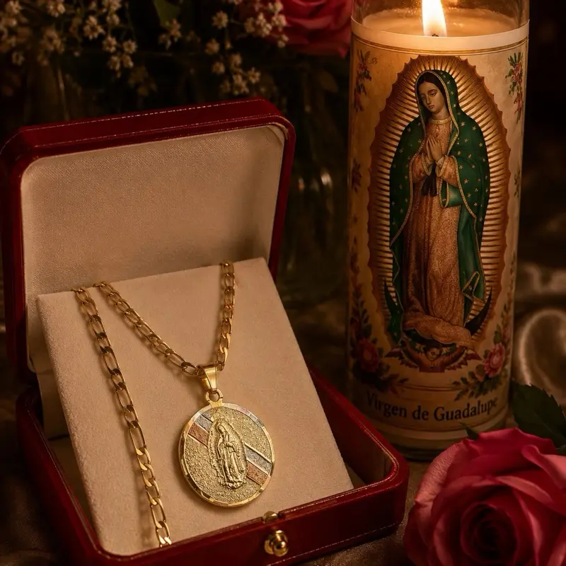 Virgen de Guadalupe Pendant with Chain, Fine Jewelry Accessory unisex