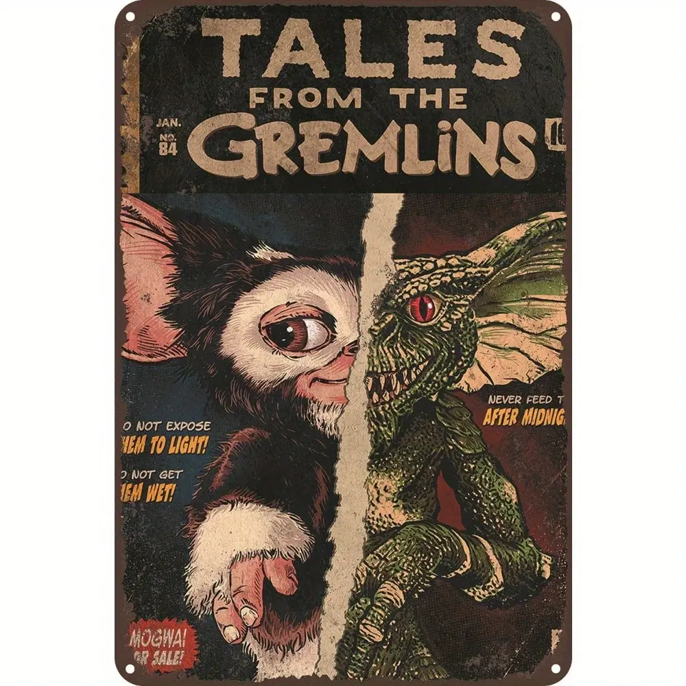 1 PACK Vintage Metal Tin Sign Retro Metal Sign Horror Gremlins Movie Poster Christmas Gizmo Home Bar Pub Garage Decor Halloween Gifts Home Wall Art Decoration Retro Aluminum Sign 12x8 inch