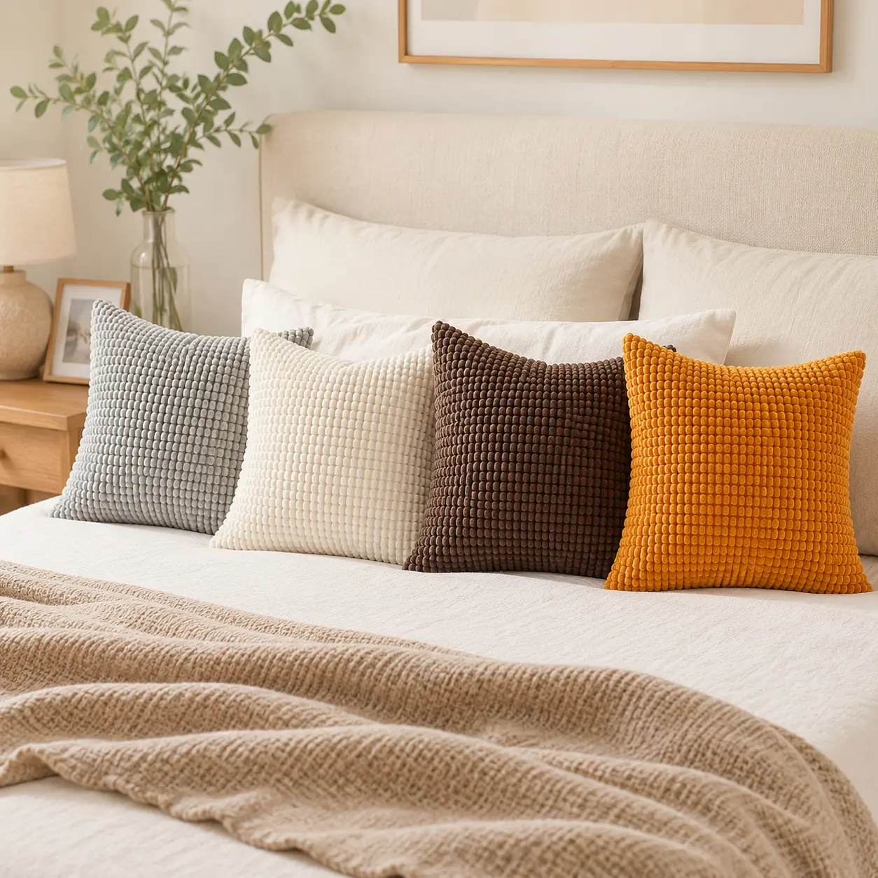 2-Pack 18x18 In Corduroy Throw Pillow Covers - Classic, Comfortable Soft Cushion Cases With Hidden Zipper For Couch, Bed, Home Décor, Living Room Decor, Decor For Living Room (Covers Only)