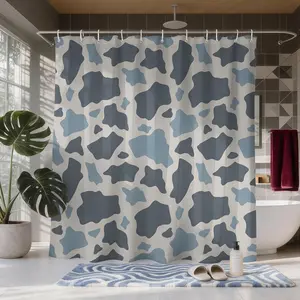 Blue Camouflage Spot Shower Curtain, Modern Abstract Style Bathroom Decor, Bathroom Supplies, Waterproof Moisture-Proof, Includes 12 Hooks, Suitable for Spa Salon Home Hotel Dormitory