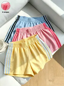 Y2K Retro 4 Stripes Track Shorts for Women Loose Fit Elastic Waist Casual Beach Running Shorts