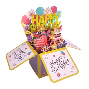 3D Birthday Pop Up Card, 1 Set Happy Birthday Greeting Card with Envelope, Birthday Gift for Daughter, Son, Mom, Dad, Friend, Fun Party Cards