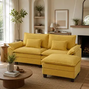 STHOUYN 87" L Shaped Modular Sectional Sofa - Comfy Cloud Couch with Throw Pillow, Deep Seat Chenille Couch for Living Room, Bedroom, Comfort & Stylish Design-Ship in 2 Boxes