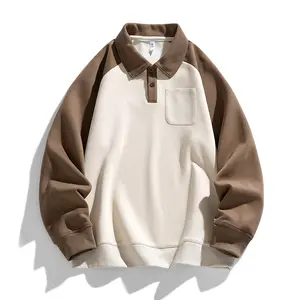 Men's color matching pocket half-button front sweater, regular version casual long-sleeved Polo neck jumper, men's clothing suitable for spring and autumn, high street POLO sweater, men's new loose trend fashion casual versatile top in spring and autumn