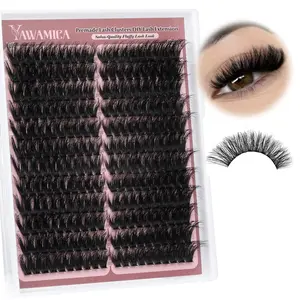 Yawamica Fluffier Lash Clusters Premade Cluster Eyelash Extensions Wispy Cat Eye Lash Clusters 200D Volume 9-18mm Individual Lashes Left Right Cluster Lashes 240pcs DIY Lash Extension by Self