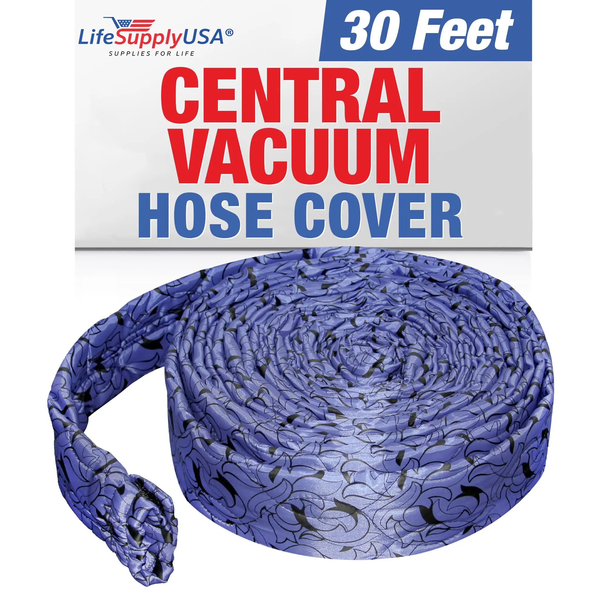 LifeSupplyUSA 35ft Knitted Universal Fit Central Vacuum Hose Cover Replacement - Machine Washable, Eco-Friendly Materials, Application Tube, Surface Protection, Noise Reduction, Household Appliance Part, All Seasons Use, 30 Feet