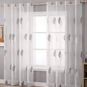 1pc Convenient Hanging Decorative Sheer With Gray Tree Leaf Jacquard Design, Living Room, Home Decoration Window Curtain