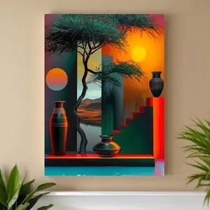 2D Flat, 2D Flat, 1pc Canvas Painting, Abstract African Theme Painting Fun Inspirational Creative Wall Decor, Home Bedroom Living Room Room Farm, Hotel Cafe Room Artwork Canvas Wall Art Poster, Frameless, 12X16 Inches