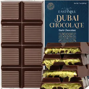 Eastanbul Dubai Dark Chocolate Bar with Pistachio & Kunafa, 7oz Viral TikTok Chocolate with Phyllo Dough | Ice Pack Included