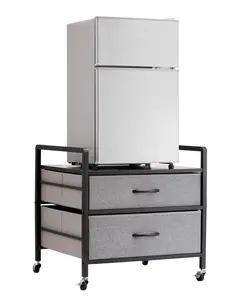 Gray Mini Fridge Stand With Storage And Two Drawers, Heavy Duty Appliance Table Supporting Up To 176 Pounds, For Small Kitchen And Laundry, Compact Dorm Or Office Use, Sturdy Metal Frame, Anti-Tip, Non-Slip Feet, Easy Assembly