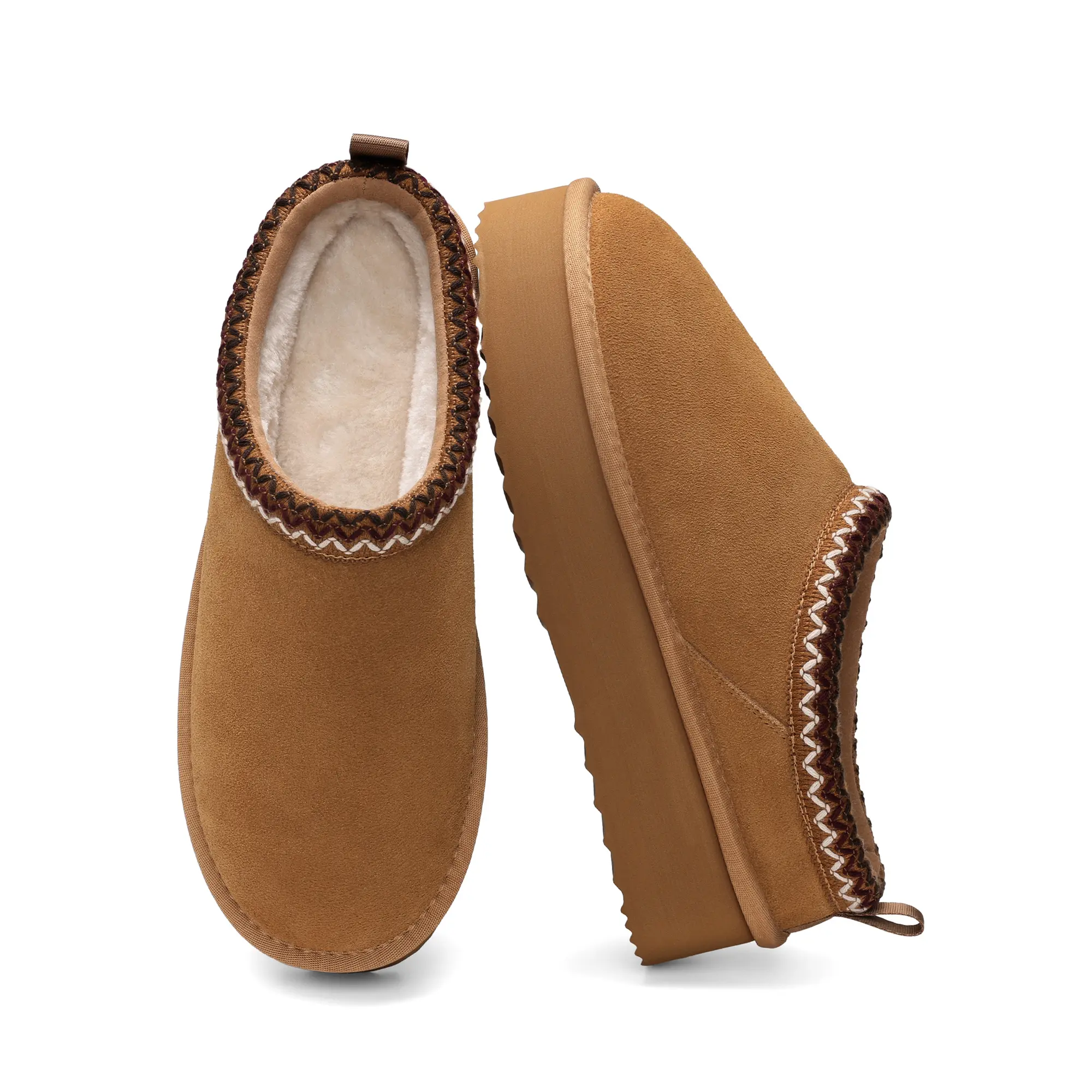 Dream Pairs Women's Genuine Suede Platform Slippers, Cozy Faux-Fur Lined Slip-Ons with Memory Foam for Indoor Outdoor Wear, Slippers For Women, Cozy Soft Women's Fashion Slippers