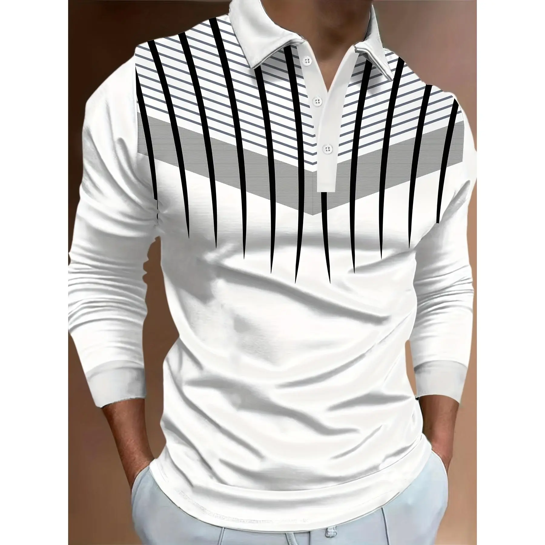 Men's digital printed long sleeved button up shirt Casual Collared Menswear fathersdaygift